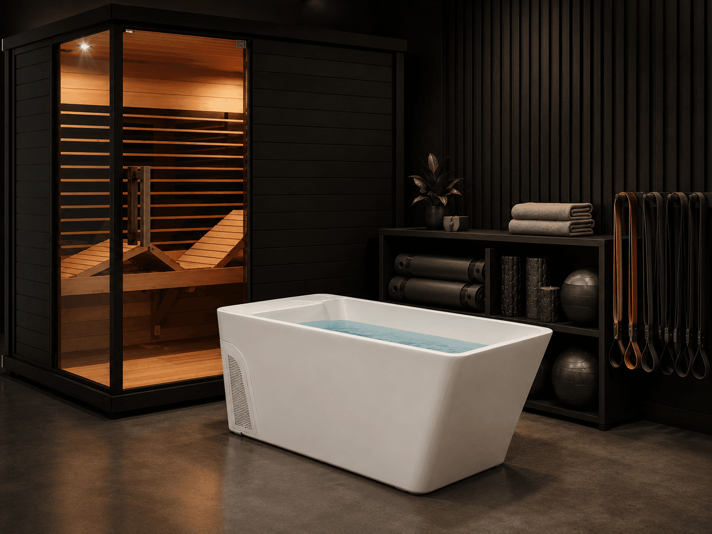 Aion recovery suite with sauna, cold plunge, and mobility tools